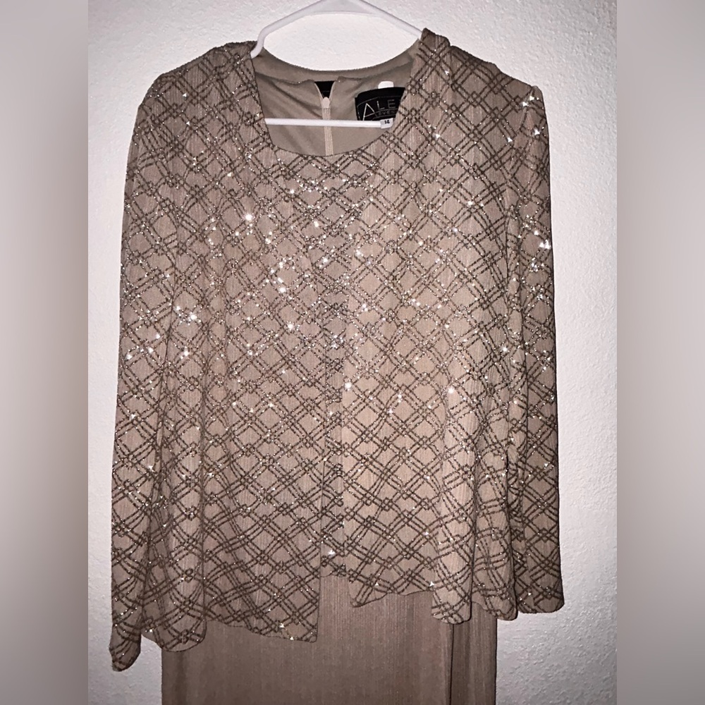 Alex Evenings Champagne Sequin Lattice Maxi Dress with Jacket